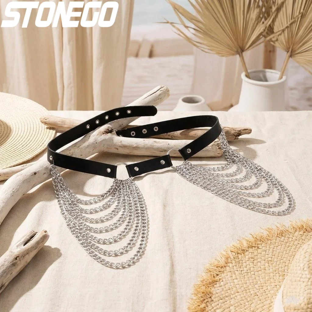 

Punk Leather Waist Chain Belt Strap Adjustable Festival Body Raver Dance Harajuku Belts Women Men Fashion Accessory
