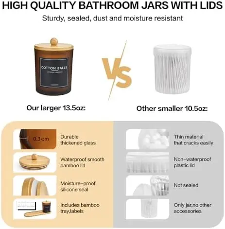 

Набор из 3-х подставок для ватных палочек из янтарного стекла с поддоном – диспенсер для ватных палочек, зубных нитей и круглых тампонов – органайзер для хранения в ванной комнате