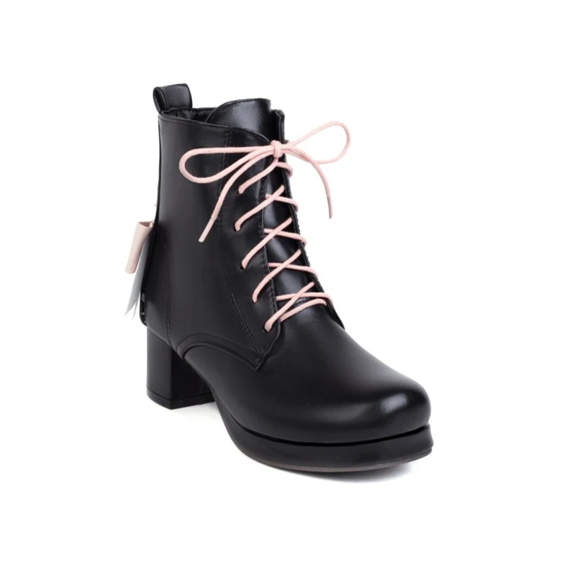 Kolnoo Handmade New Hot Sales Womens Chunky Heel Boots Butterfly Sweet Style Lolita Ankle Boots Evening Fashion Winter Shoes