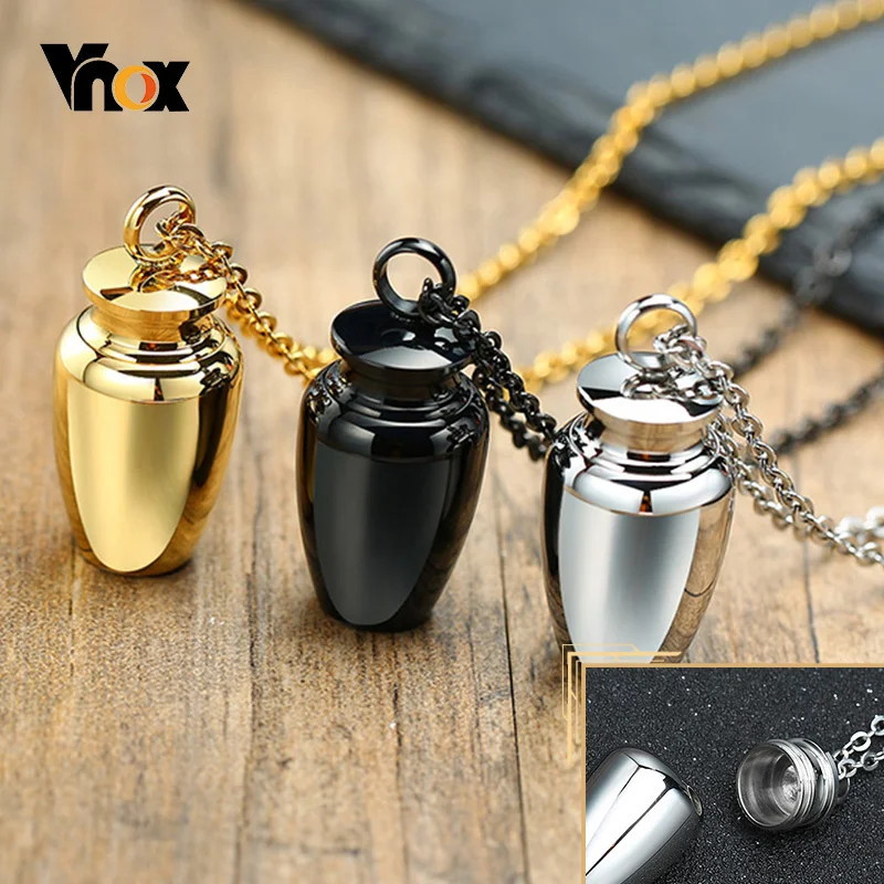 Vnox Openable Earthen Jar Columbarium Shape Pendant for Men Women,Stylish Perfume Holder Ashes Cremation Urn Punk Rock Necklace