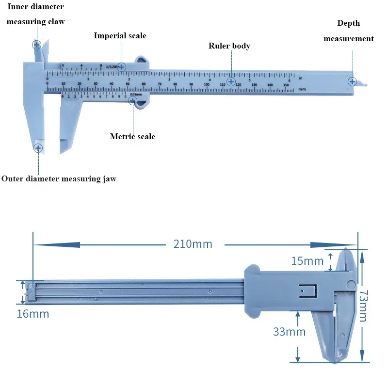 0-150mm ABS Plastic Vernier Caliper Measuring Inner And Outer Diameter Tool Measuring Caliber Jewelry Measuring Ruler Trammel