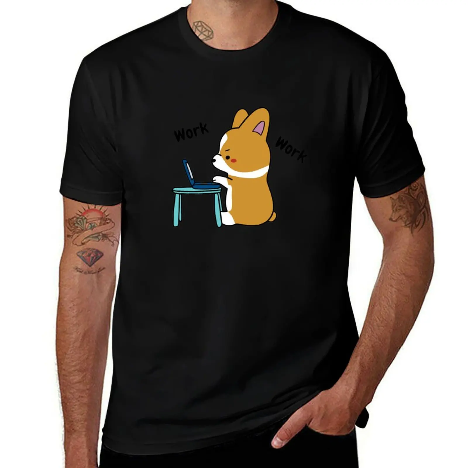 

Work From Home Corgi T-Shirt man t shirt luxury t shirts with prints cotton tshirt 100% T-shirt