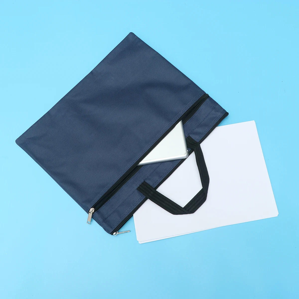 

Navy A4 Document Bag Waterproof Portable Portfolio Organizer Travel Business Trip Zipper Briefcase File Storage Case