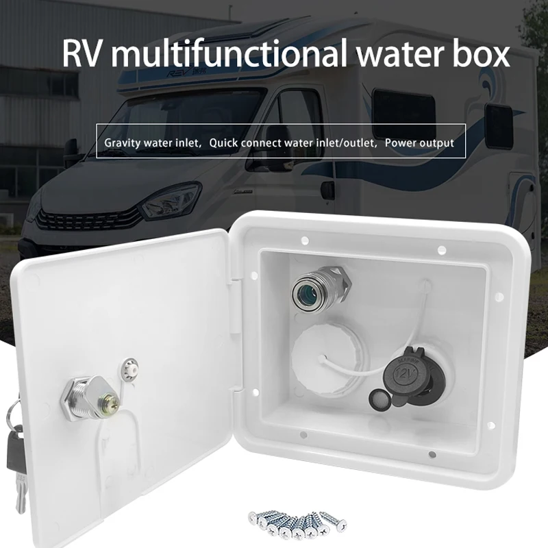 RV Multifunctional Square Water Box Gravity Water Injection Port Campsite Water Supply Outlet External Faucet RV Accessories