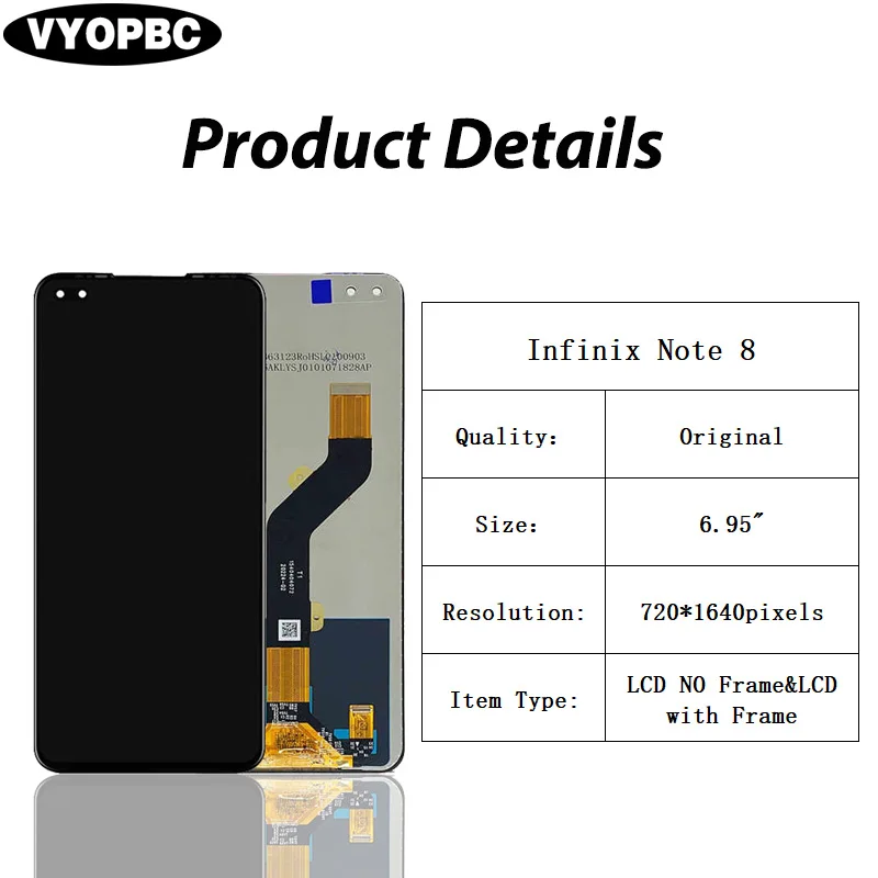 Original LCD Display With Frame For Infinix Note 8 Panel Digitizer Assembly Repair Replacement Parts X692 Touch Screen