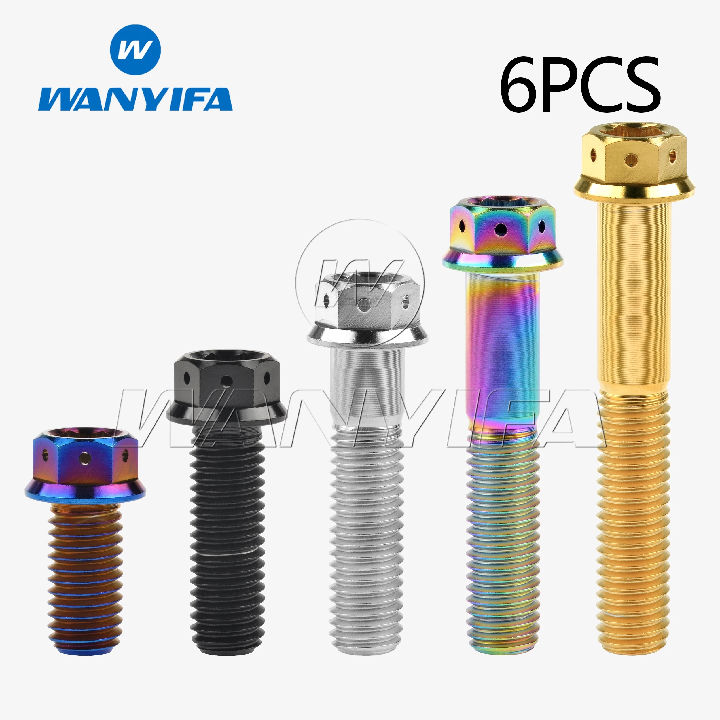 Wanyifa Titanium Ti Bolt M8x15 20 25 30 35 40 45 50 55mm Pitch 1.25mm Flange Hex Head Screw for Motorcycle Refitted 6PCS