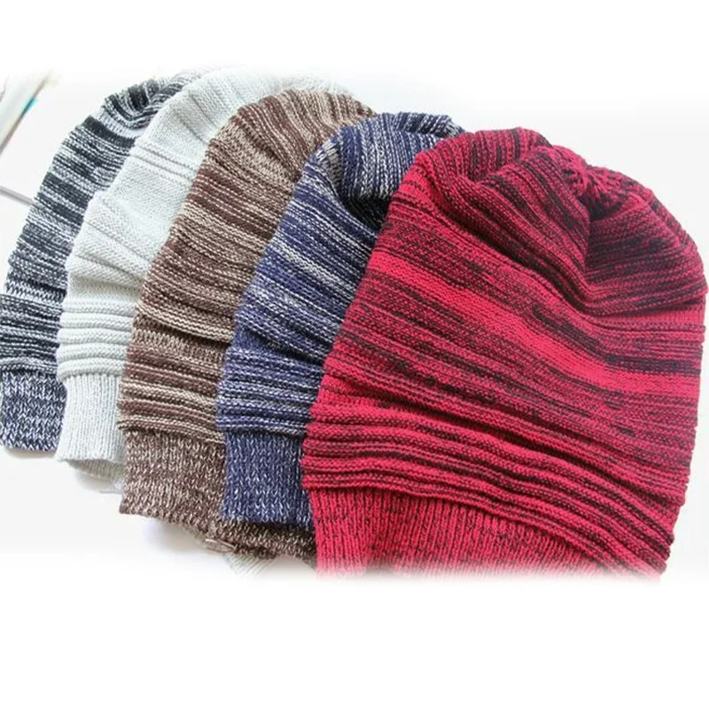 Winter Unisex Mixed Color Cotton Striped Hat High-quality Knit Wool Baggy Beanie Hats Winter Outdoor Windproof Warm Elastic Hat image 5