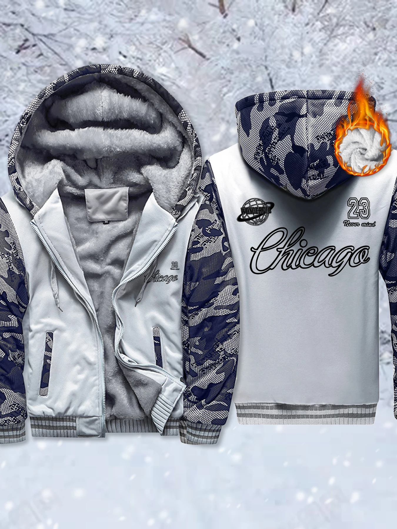 

Chicago Number 23 Print Winter Man Hooded Jacket Zipper Thick Hoodies Casual Soft Hoodie Warm High Quality Outdoor Sweatshirt
