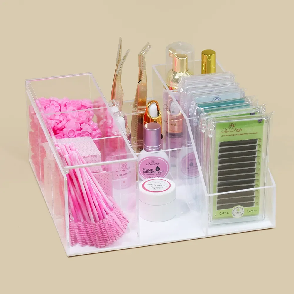 Acrylic Large Capacity Multifunctional Eyelash Extension Storage Box Lashes Glue Tweezer Holder Makeup Organizer