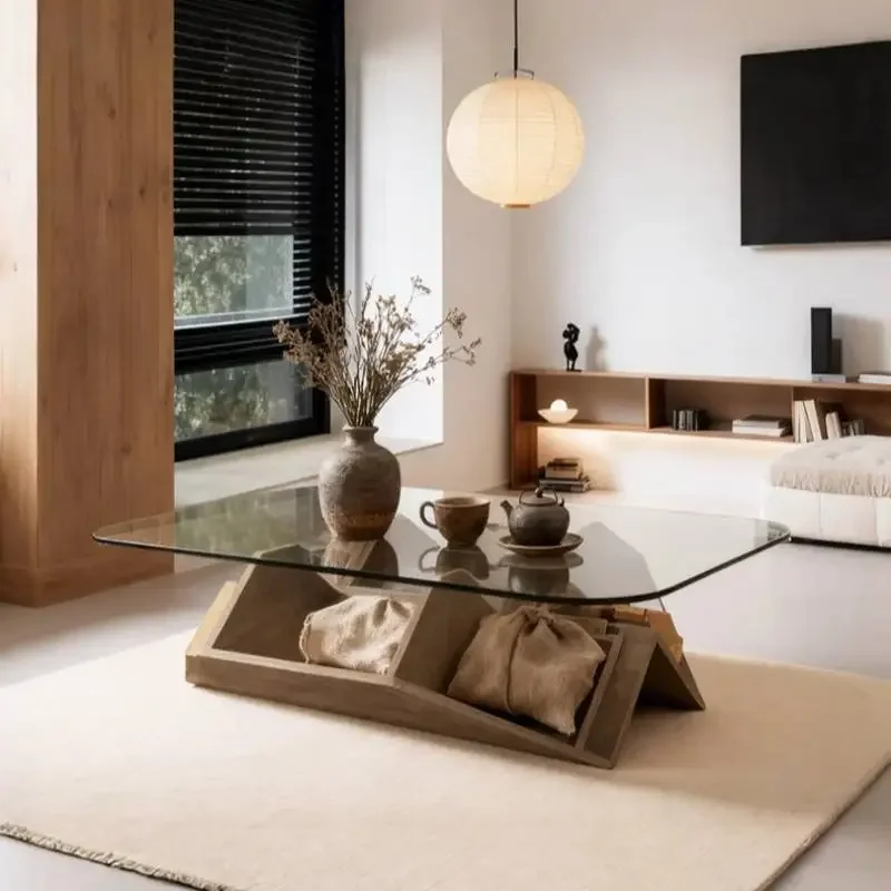 Chinese Glass Coffee Tables Wooden Black Brown Center Decor Coffee Tables Luxury Designer Nordic Mesa De Centro Furniture Home