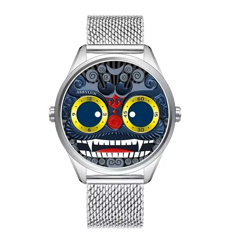 

Abbylun 1363, модные мужские кварцевые часы, спортивные водонепроницаемые наручные часы с сетчатым ремешком, дизайн льва, креативные часы для мужчин, reloj hombre