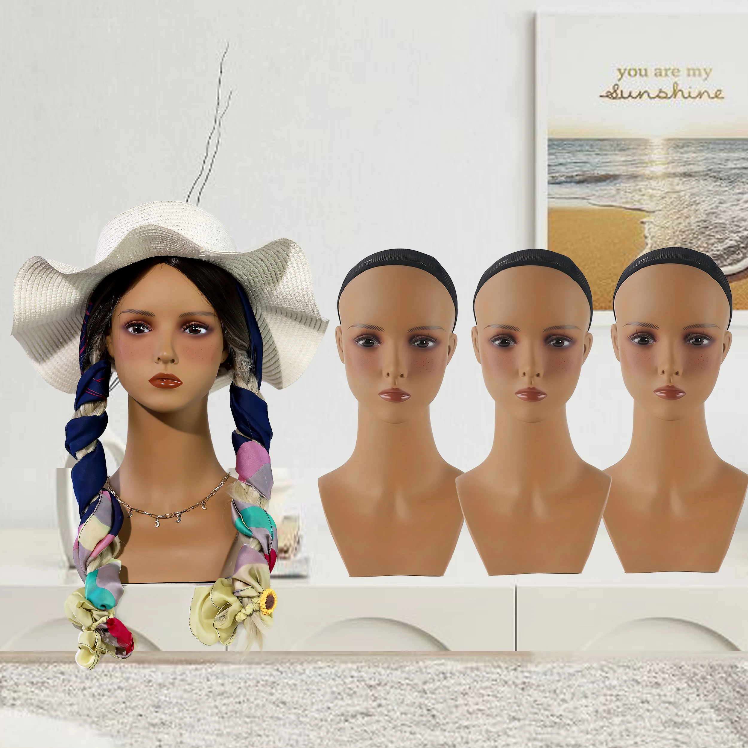 4PC Mannequin Head Set with Shoulders Wig Display Head European and American Fashion Woman Manikin Heads