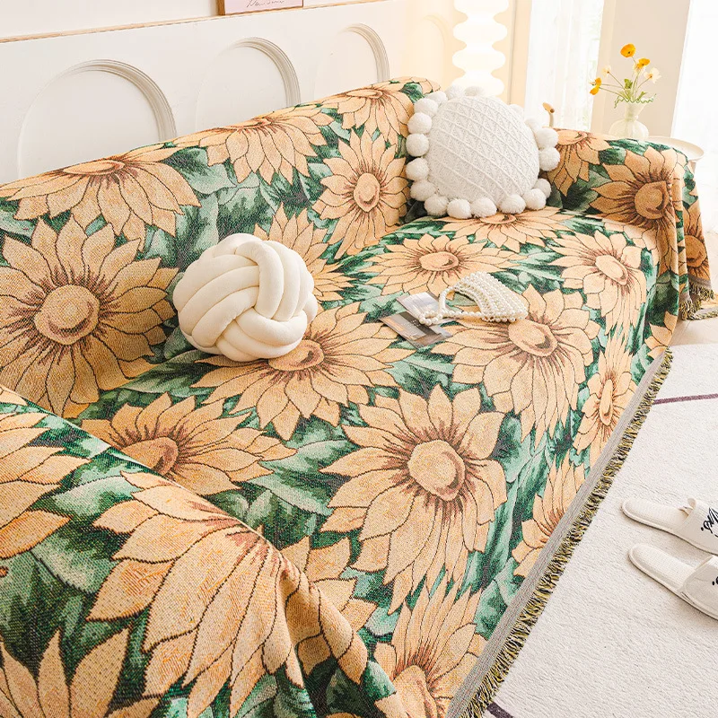 Bohemian Durable Fringe Sofa Towel Ethnic Style Printed Skin-Friendly Knee Blanket Four Season Universal Chenille Home Textile