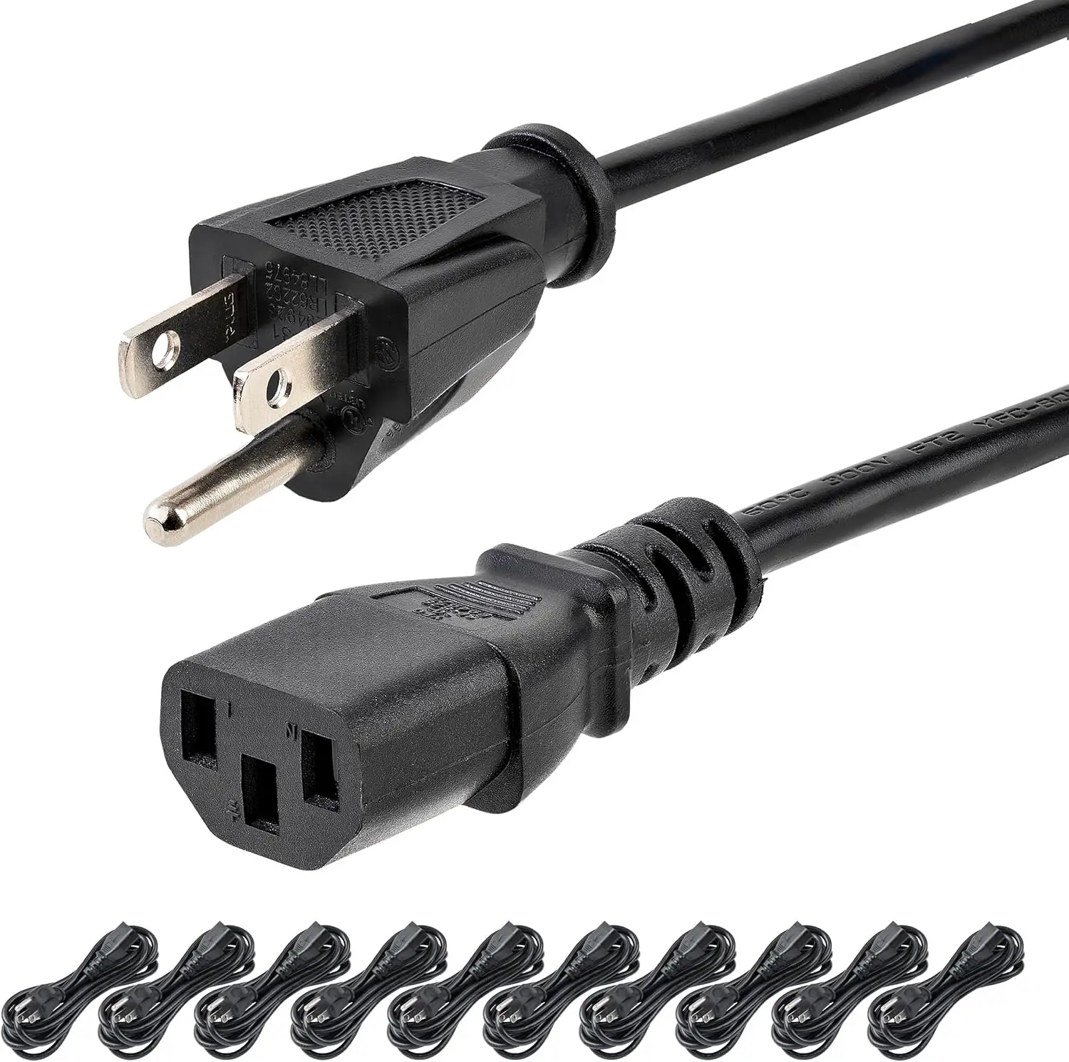 

.com 10ft (3m) Computer Power Cord, NEMA 5-15P to C13, 10A 125V, 18AWG, 10 Pack, Black Replacement AC Power Cord, Printe