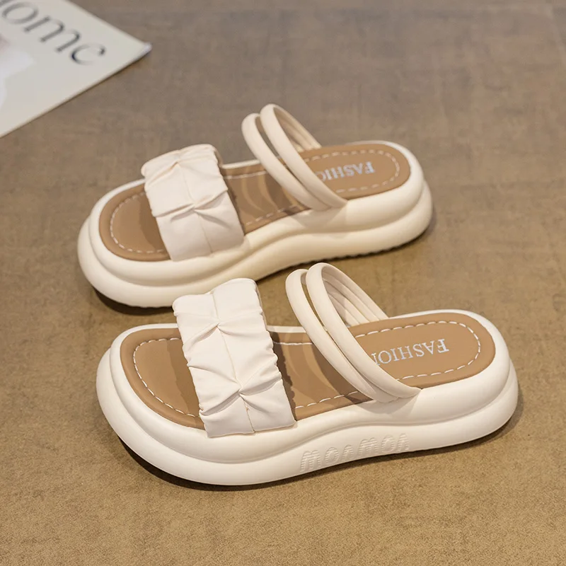 

Летние женские сандалии, мягкие удобные дышащие нескользящие туфли на плоской подошве на толстой подошве, домашние и уличные пляжные сандалии, женские тапочки