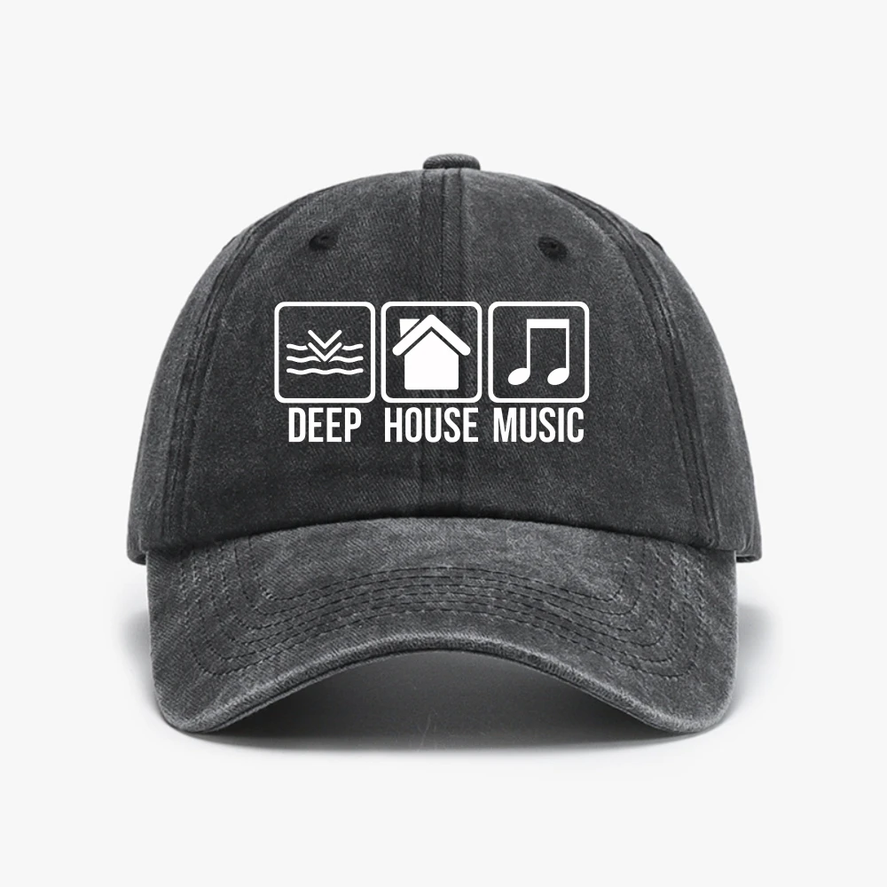 Deep House Music - Funny EDM DJ Rave Washed Baseball Cap Casual Unisex Adjustabl Cowboy hat