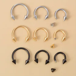 1PCS/3PCS 6/8/10mm Men Spike Nose Septum Piercing Ring Horseshoe Piercing Lip Ear Ring 16G Jewelry For Women Stainless Steel