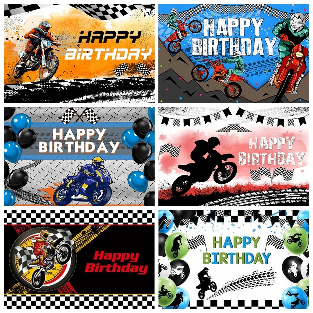 Motocross Racing Theme Happy Birthday Party Portrait Background Decoration Cake Table Photo Photography Studio Wall Banner