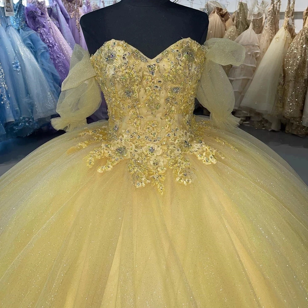 ANGELSBRIDEP vestido para quinceañeras amarillo elegante vestido de fiesta de graduación con forma de corazón dulce apliques florales vestidos para quinceañeras calientes