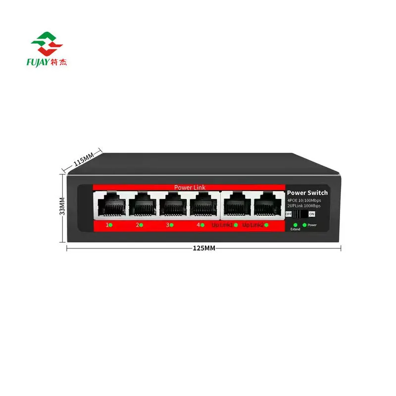 15V 4 Port 10/100M PoE + 2 Port 100M Ethernet Uplink poe anahtarı