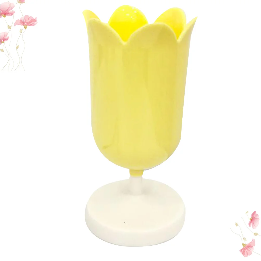 صندوق تخزين بلاستيكي على شكل بتلة صفراء وحامل أقلام منظم سطح المكتب لفرشاة المكياج في المكتب والمنزل #5