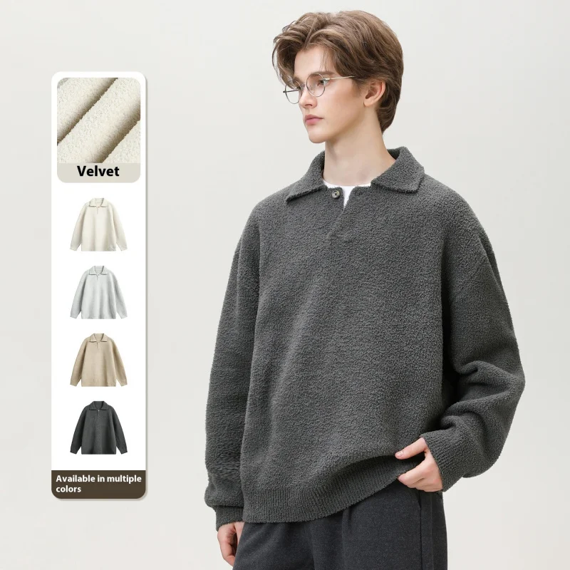 

【Mirrordust】Осенне-зимний свободный толстый теплый повседневный флисовый пуловер с воротником чайки для мужчин
