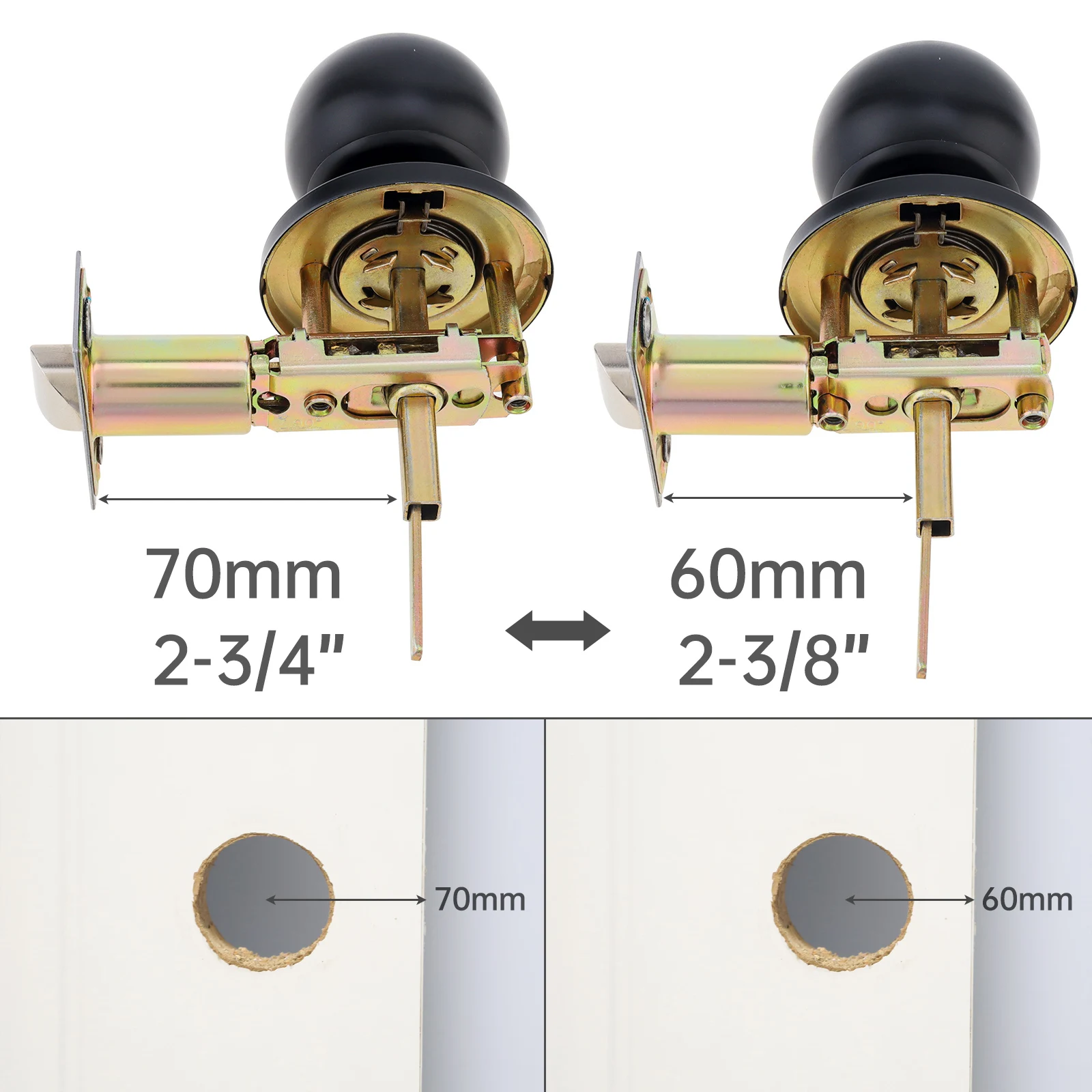 Imagem -05 - Maçaneta Fechaduras Interior e Exterior Porta Redonda Espessura de 181 97 in Fechadura da Porta de Madeira com Chave Pcs Aço Inoxidável Preto