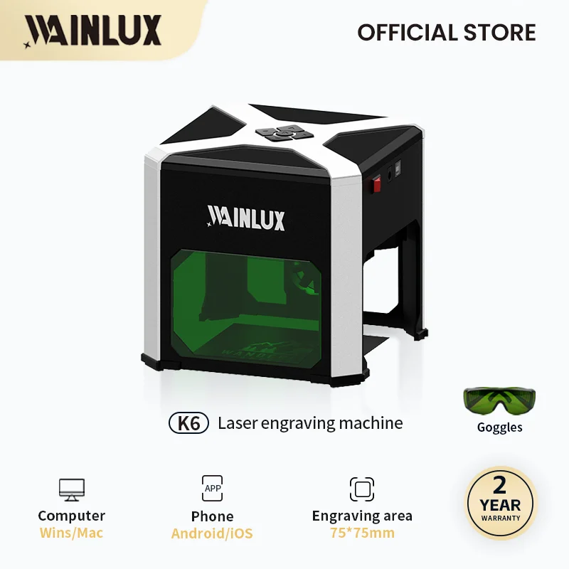 Wainlux Laser Engraver CNC Diy K6 Laser Engraving Machine 3000mw Fast Mini Logo Mark Printer Cutter Woodworking Wood Plastic