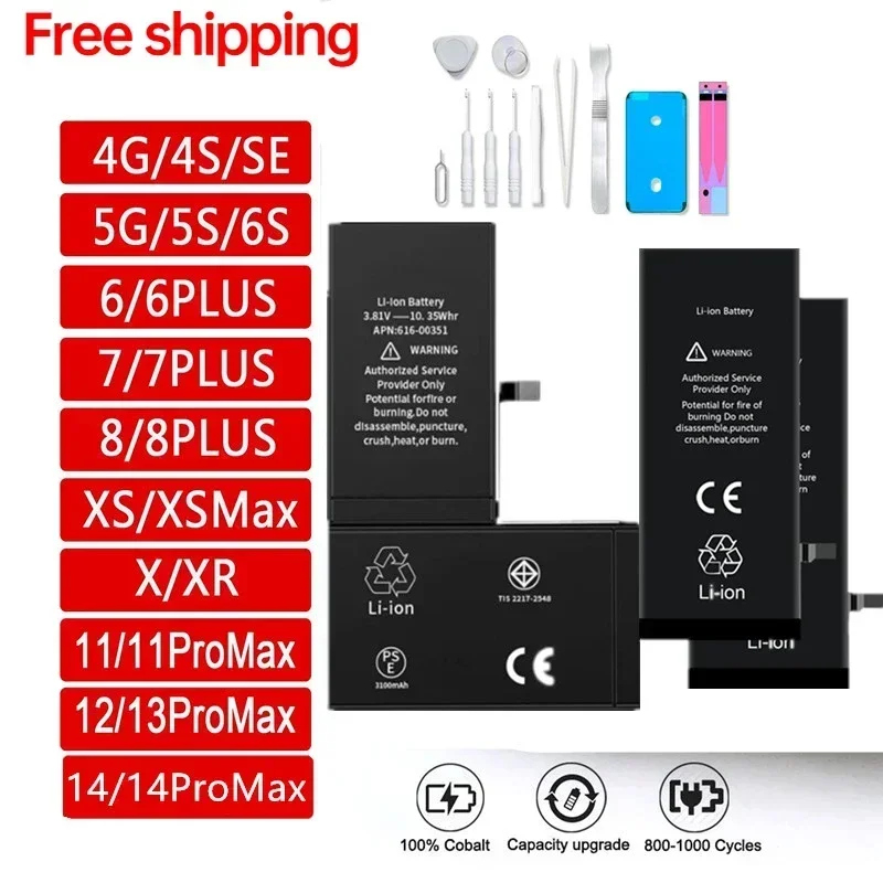 Genuine Battery for Iphone 5 6 6s 6splus 7 7plus 8 8p Plus X XR XS MAS 11 12 13 PRO MAX Rechargeable Batteries