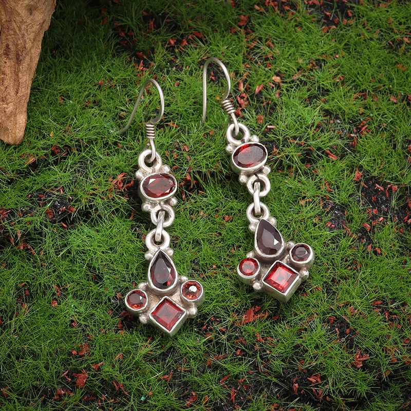 Exquisite Burgundy Niche Gemstone Pastoral Style Women's Hook Earrings Elegant and Exquisite Jewelry Gift