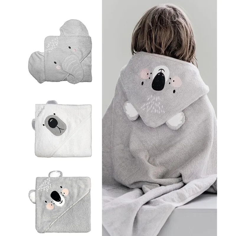 

100% Cotton Soft Breathable Kids Hooded Bathrobe Thickened Cute Bear Cartoon Animal Absorbent Machine Washable For 1-8 Years Old