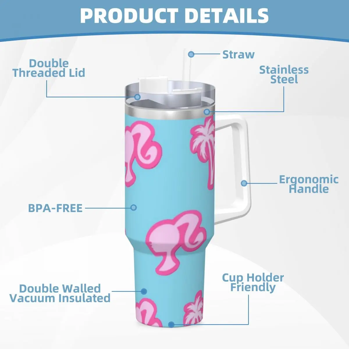 Barbie 40 Oz Ultimate Tumbler with Handle and Straw Vacuum Insulated Tumbler images - 6