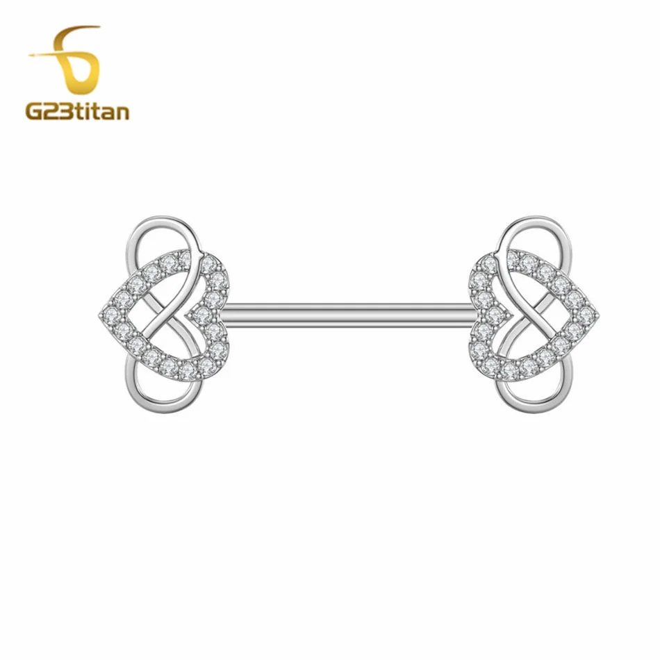 G23titan 2pcs Infinity Love Heart Nipple Piercing Ring 14G Surgical Titanium Barbell Industrial Earring Men Women Body Jewelry