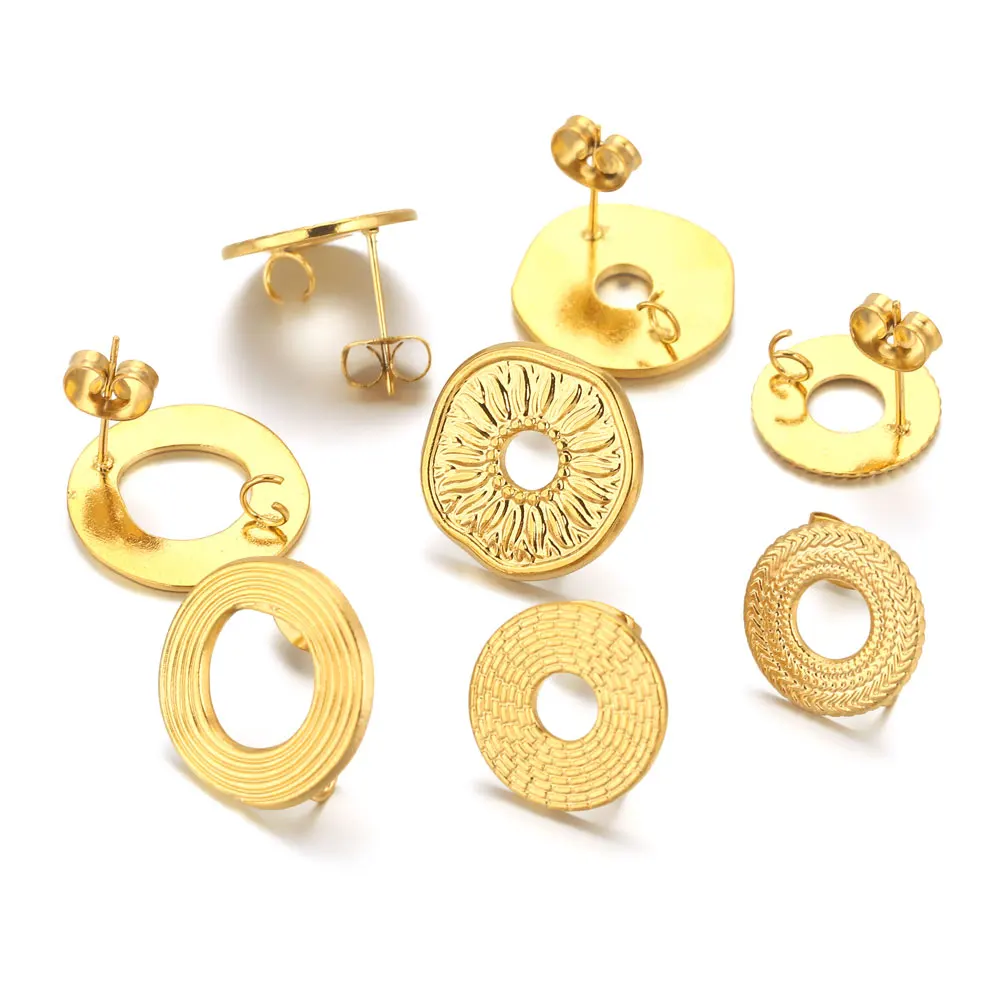 6pcs Stainless Steel Earring Finding Base Round Earring Posts Studs Ear Jewelry Making Supplies Earrings Components Connector