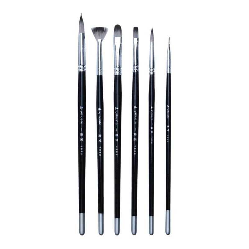 6pcs Multifunction paint brush black nylon hair set birch Short rod oil acrylic watercolor gouache student beginner art tool