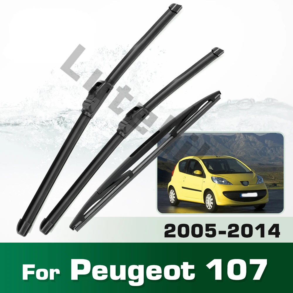 Wischerblätter-Set vorne und hinten für Peugeot 107 2005–2014, Windschutzscheiben- und Fensterbürsten, 26 Zoll + 26 Zoll + 12 Zoll