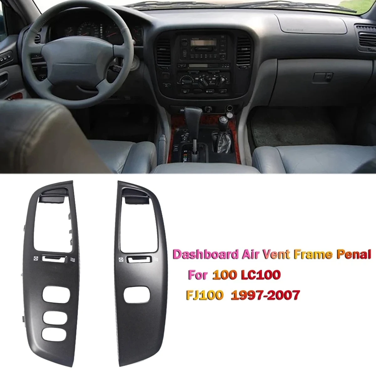 B07A-Dashboard-Entlüftungsrahmen für Land Cruiser 100 97–07 Schwarz