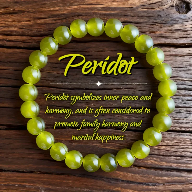 Pulsera de cuentas de peridoto verde oliva - 8 mm - Peridoto, regalo de joyería con piedra de nacimiento de octubre, adecuada para el Día de la Madre, el Día del Padre, uso informal, cadena de cuentas esféricas elegante para todas las estaciones (sin metal)