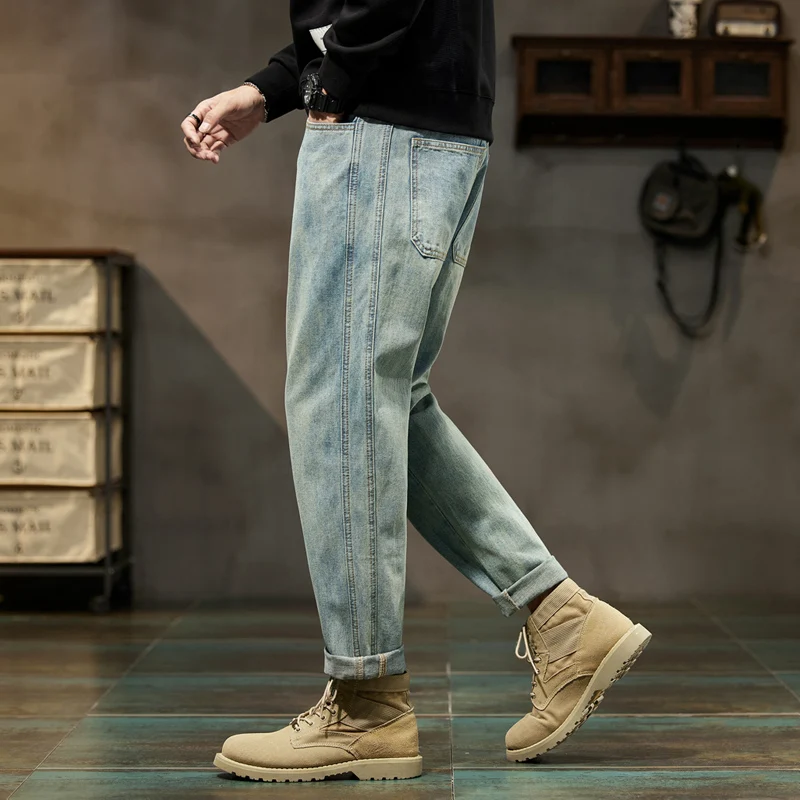 メンズジーンズ バギーパンツ ルーズフィット レトロブルー ハーレムパンツ ヴィンテージ服 メンズ 大きいサイズ 男性用デニムパンツ オーバーサイズ 42