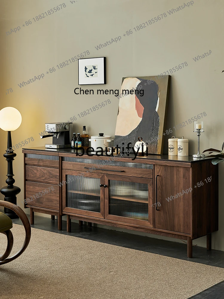 

X Black Walnut Sideboard Cabinet Solid Wood Integrated Wall-Mounted Wine Cabinet Tea Cabinet Storage Countertop Rock Slab