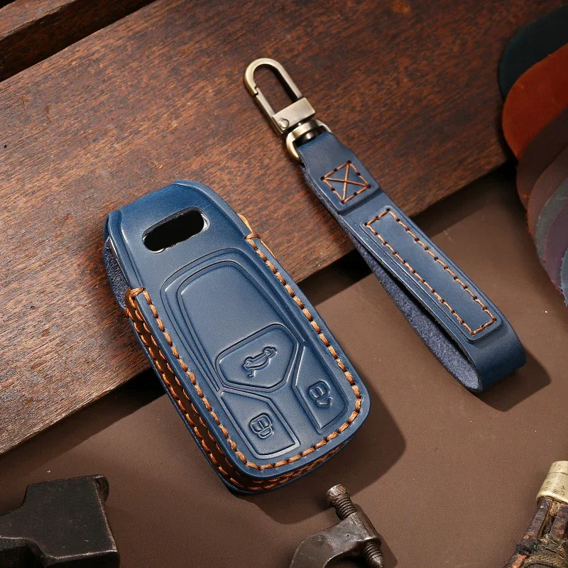 

1pc Leather Car Key Case Cover For Audi A4 A4L A5 Q5 Q7 TT TTS 8S B9 2016 2017 2018 Car Key Protection Shell Accessories Remote