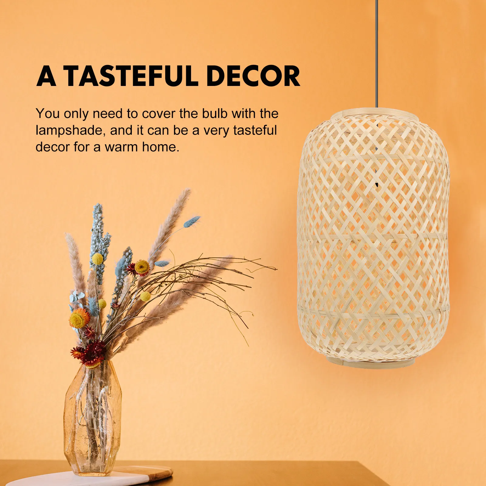 

Bamboo Woven Lampshade Beige Lantern Home Decor Rustic Light Cover Creative Pendant Suitable Various Styles Warm Decorations