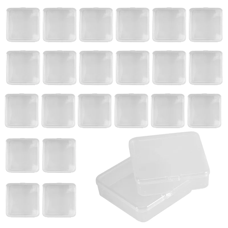 A36T-24 Pcs Mini Plastic Storage Containers Box, 3.3X3.3 Inches Empty Hinged Box, For Jewelry, Hardware, Game Pieces, Crafts