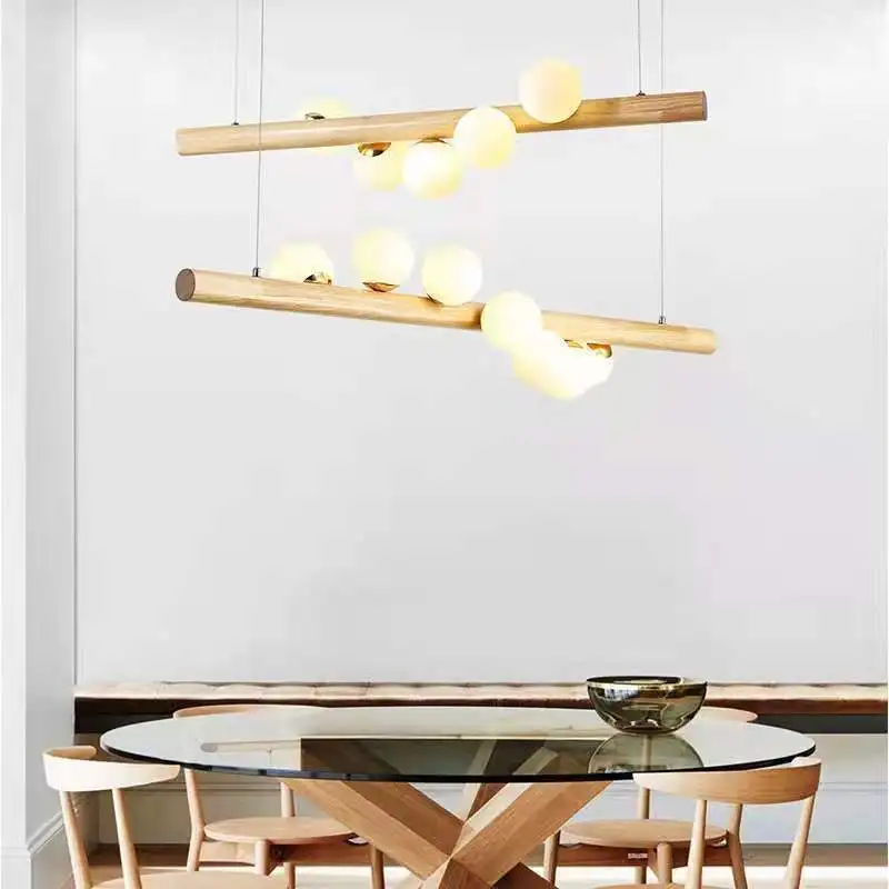 

Cross-border exclusive supply of Nordic logs, simple magic bean chandelier, dining room, living room, kitchen, solid
