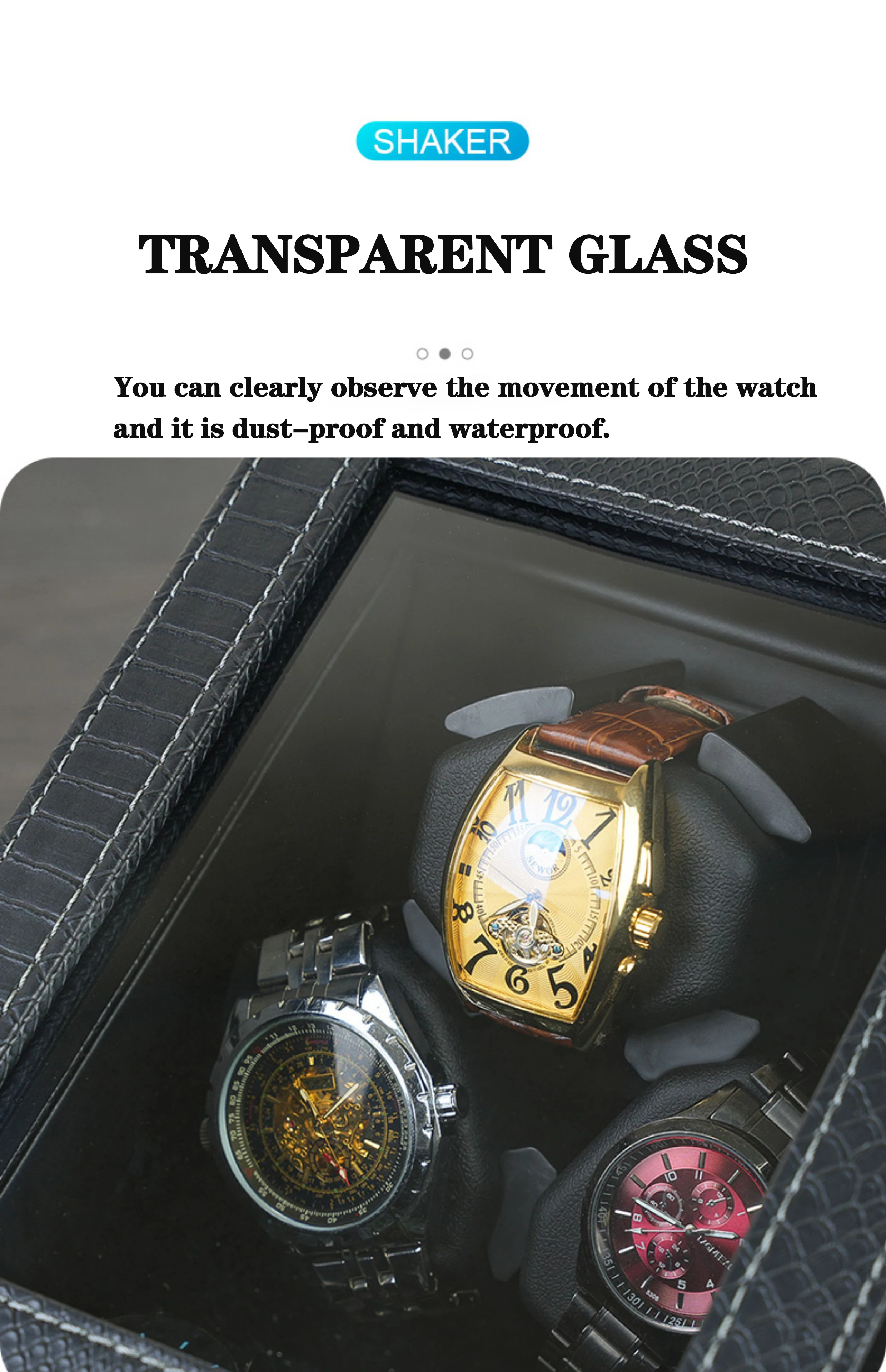 fully automatic watch winder snakeskin style 3+3slot blue LED light automatic winding box