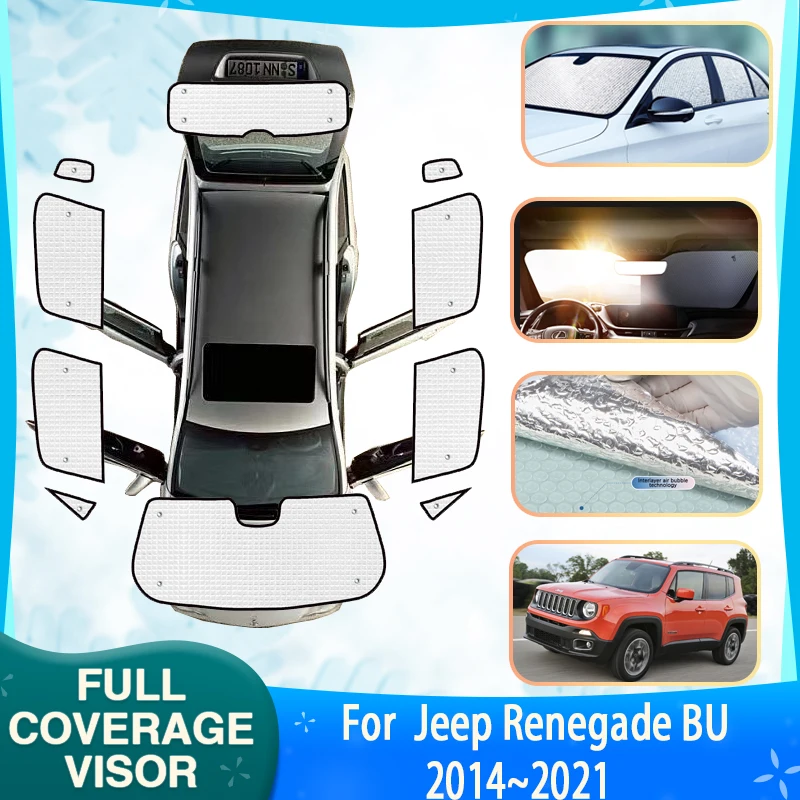 

Car Full Covers Sunshades For Jeep Renegade BU 2014~2021 Car Anti-UV Windows Sun Visors Sunscreen Window Sunshades Accessories