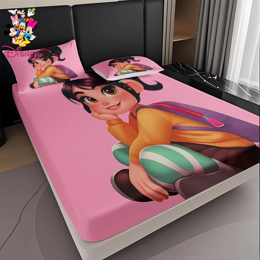 2/3 قطعة مجموعة ملاءات ديزني فانيلوب المجهزة، طباعة رقمية مريحة ولطيفة وناعمة مناسبة لغرف النوم المنزلية/غرف الضيوف/المهاجع