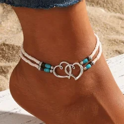 Beach Wind Foot Decoration Love Rice Bead Necklace Bracelet Waist Chain Heart To Heart Women African Jewelry Set Bijoux Femme