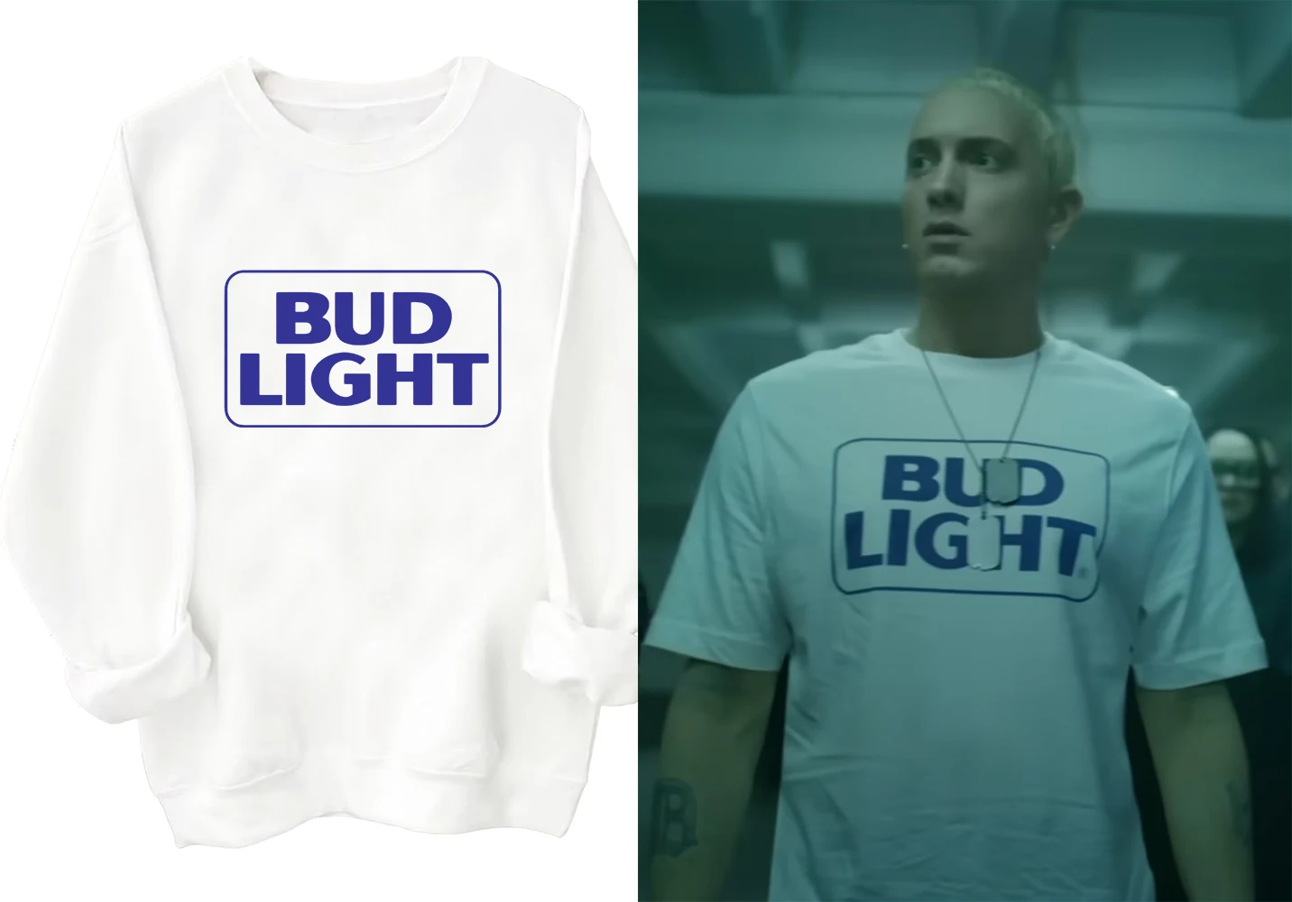 

Bud Light Sweatshirt Same as Eminem's In Houdini MV Harajuku Round Neck Long Sleeve Oversized Hoodie Fans Gift