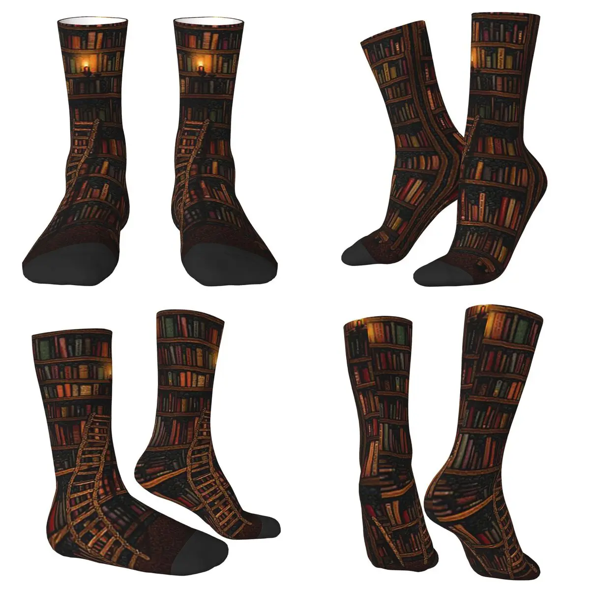 All Seasons Crew Stockings Book Bookshelf Socks Harajuku Long Socks for Men Women Valentine's Day Gifts